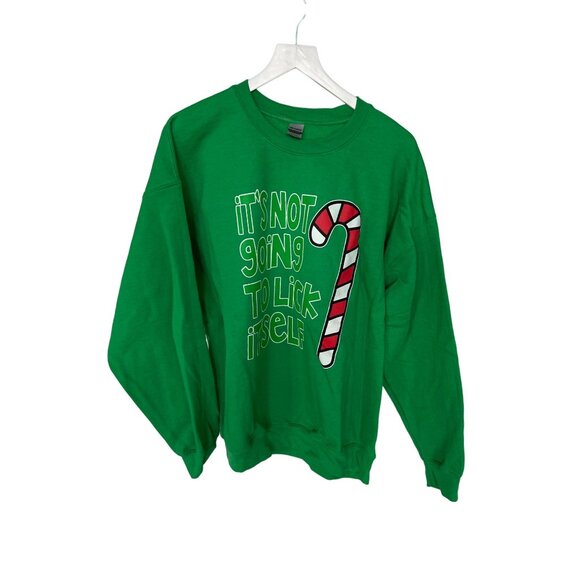 Ugly Christmas Sweater "Its Not Going To Lick Itself" Graphic Candy Cane Print - Picture 1 of 3